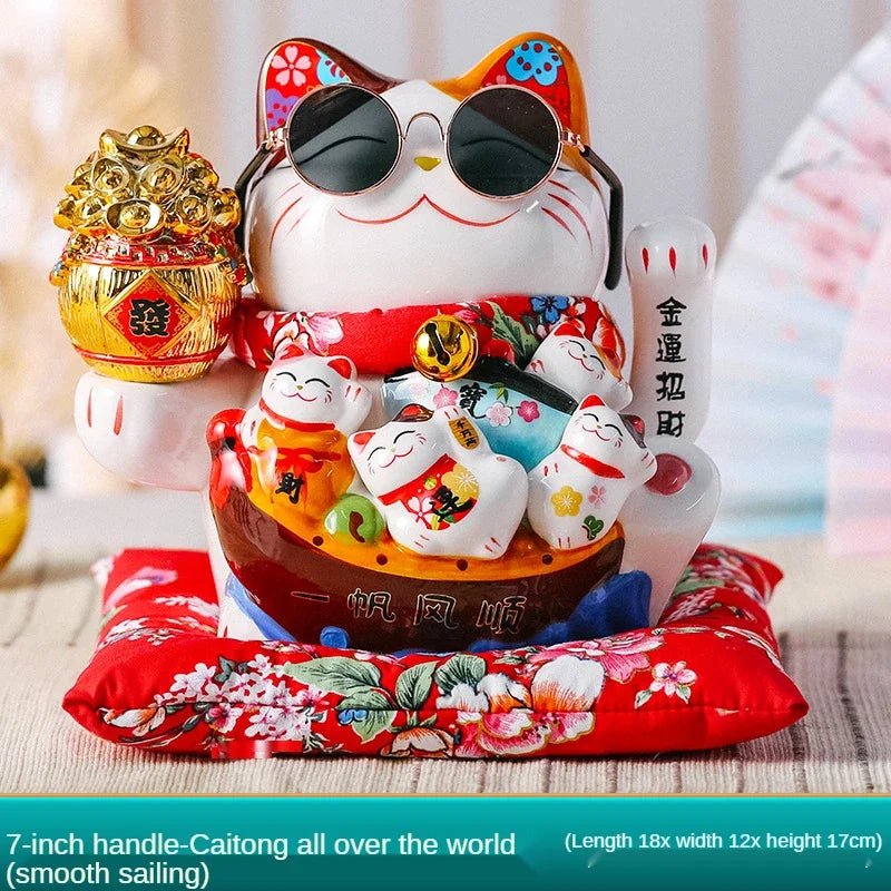 2023 Lucky Cat Decoration ornaments Lucky Cat Radio Wave Treasure Shop Gift China Good Luck Home Decoration Craft Gift