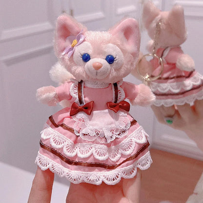 Disney LinaBell Keychain Doll Skirt Plush Toy Bookbag Backpack Cute Pendant Christmas Halloween Gift Pink Plush Fox