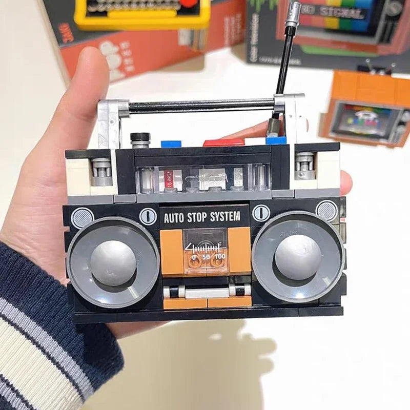 JAKI 8215 Retro Boombox Cassette Radio Music Tape Player Machine Model DIY Mini Blocks Bricks Building Toy For Children No Box