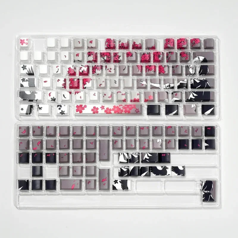 Sakura Keycap Set PBT 130 Keys Little Girl Side Engraved Translucent for MX Switch 60/84/90/104/108 Mechanical Keyboards