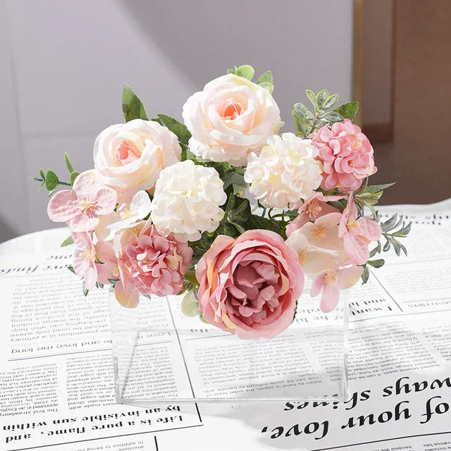 7 Heads Artificial Peony Flowers Silk Rose Hydrangea Bride Bouquet Home Room Table Decoration Party Wedding Christmas Fake Plant