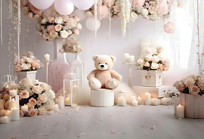 Mehofond Christmas Toy Bear Backdrop Photography Newborn Birthday Portrait Star Balloon Flowers Xmas Gift Decor Photo Background