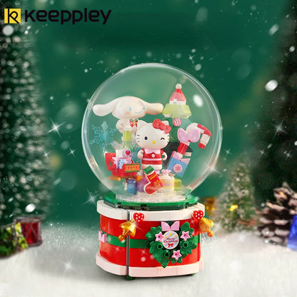 Keeppley Cartoon Sanrio Wishing Christmas Music Box Assembled Building Blocks Hello Kitty Assembled Model Ornaments Toys Gifts