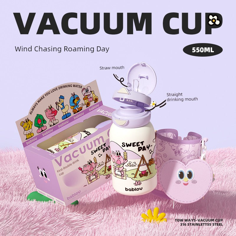 Bablov Vacuum Cup Girl Good-looking 316L Stainless Steel Cup Kids Portable Convenient Cute Straw Cup