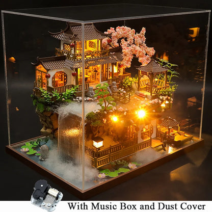 DIY Wooden Miniature Building Kit Doll Houses with Furniture Chinese Ancient Casa Dollhouse Handmade Toys for Girls Xmas Gifts