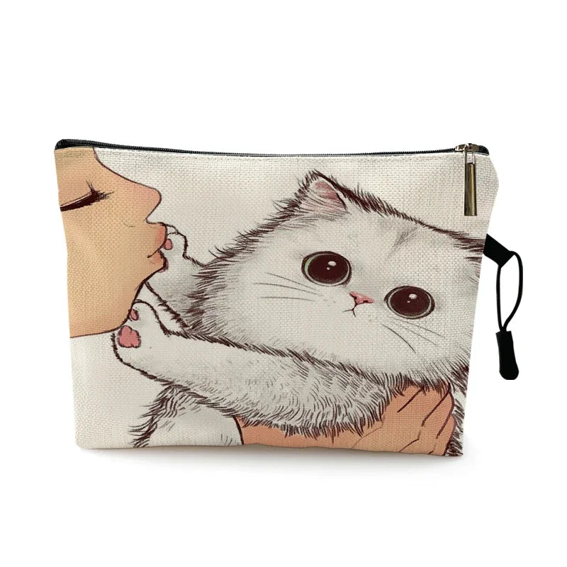 Mvensh Cute Kissing Cat Makeup Bag With Printing Pattern Cute Organizer Bag Pouchs For Travel Bags Pouch Women's Cosmetic Bag