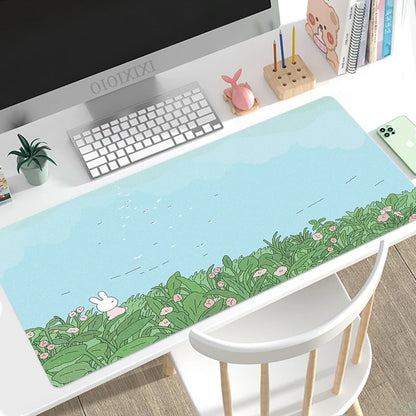 Cute Rabbit Green Anime Mouse Pad Gaming XL Large Home HD Mousepad XXL keyboard pad Office Soft Non-Slip Carpet PC Mice Pad