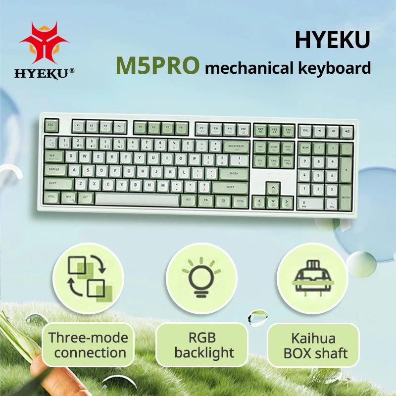 Hyeku M5 Hot Swap Mechanical Keyboard Wired Gaming Keyboard Custom Gasket Structure White Backlit 108 Keys Full Keyboard