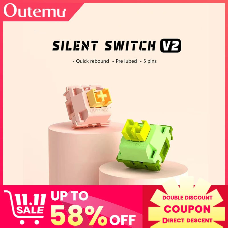 Outemu Silent Peach V2 Switch Lubed Silent Lemon V2 Switches Mechanical Keyboard Linear Tactile 5Pin Paragraph Axis Hot swap DIY