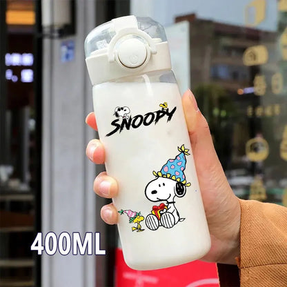 Snoopy Straw Water Cup Portable Plastic 600/400ML Charlie Browns Transparent Outdoor Large Capacity Sport Cute Water Bottle