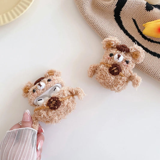 Fun Hairy Furry Lovely For Girl Gift Plush Cute Bear With Backpack Doll Case For Apple AirPods Pro Cover For AirPods 2 3