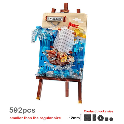 LOZ Creative Water Surfing Painting Spring Day Train Building Block sChristmas Tree Paintboard Toys Puzzle Brick Girl Kids Gifts