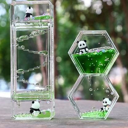 Decoration Cute Panda Decompression Oil Leak Hourglass Creative Ornament Mood Stabilization Desktop Oil Drop Timer As A Gift