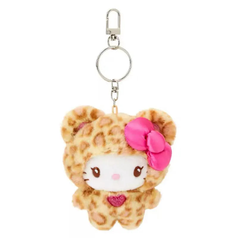 Sanrio Leopard Print Bear Series Hello Kitty Keychain Pendant Cartoon Kitty Cat Plush Doll Pendant Keychain Bag Decorations Gift