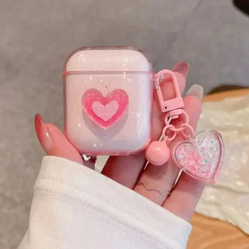 Soft Silicone Cover For AirPods Pro 2nd Bling Glitter Colorful Heart Case For AirPods 4 1 3 Girls Cartoon Earphones Charging Box