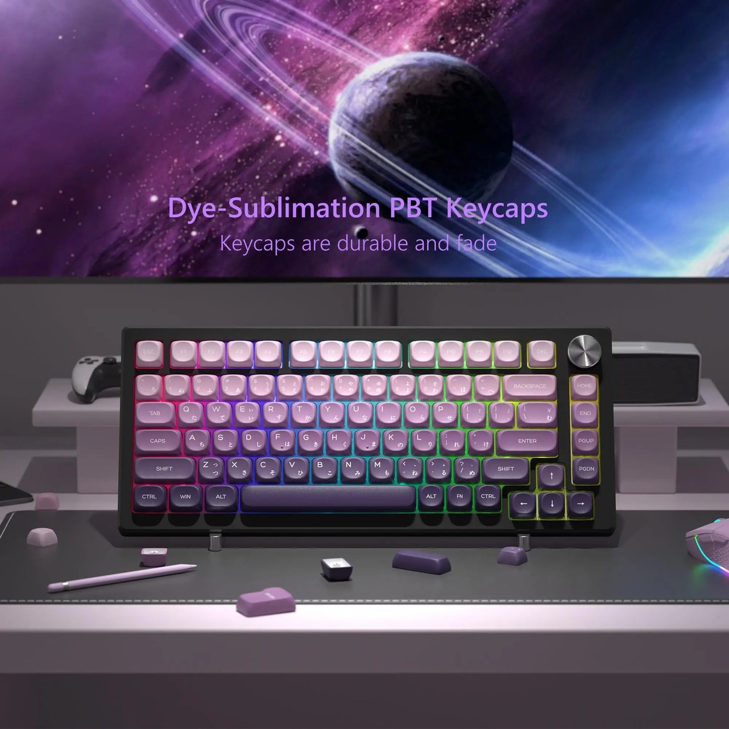 134 Keys MOA Profile Gradient Purple PBT Keycaps Customs Dye Sub Key caps for 61/87/104 Cherry MX Gaming Mechanical Keyboard