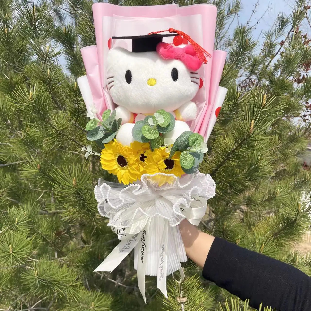 Cartoon My Melody Kuromi Cinnamoroll With graduation hats Handmade Sanrio Bouquet Valentine's Day Christmas Graduation Gifts