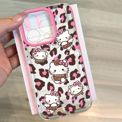 Sanrio Hello Kitty Pink Leopard Print Phone Case For iPhone 15 14 13 12 11Pro Max 78Plus XR XS MAX Y2K Girl Anti Fall Back Cover