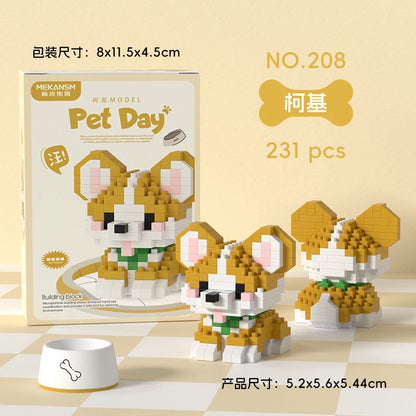 HUIQIBAO MINI Cute Pet Dog Cat Micro Building Block Model Set Kids City Cartoon Animal Diamond Bricks Educational Toys for Adult