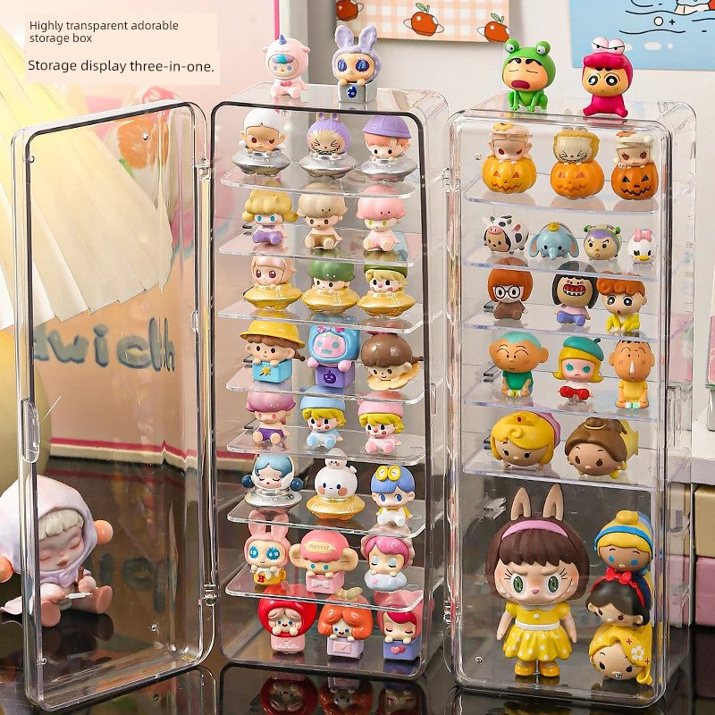 Transparent Cute Tablets Storage Box Desktop Multi-Layer Dustproof Hand-Made Blind Box Display Stand Pop Mart Small Ornaments Finishing Box