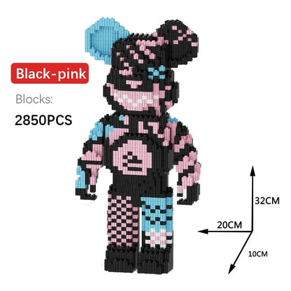 DIY Kids Toys Cartoon Mini Love Violent Bear Bearbrick Model with Light Building Block Micro Bricks Christmas Birthday Gift