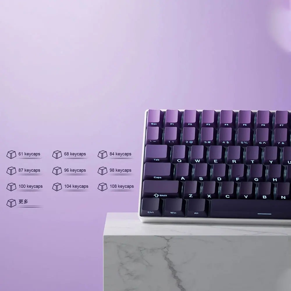 131 Keys Purple Gradient Keycaps Cherry Height PBT Thermal Sublimation DIY For 61 87 98 104 108 Keys Mechanical Keyboard