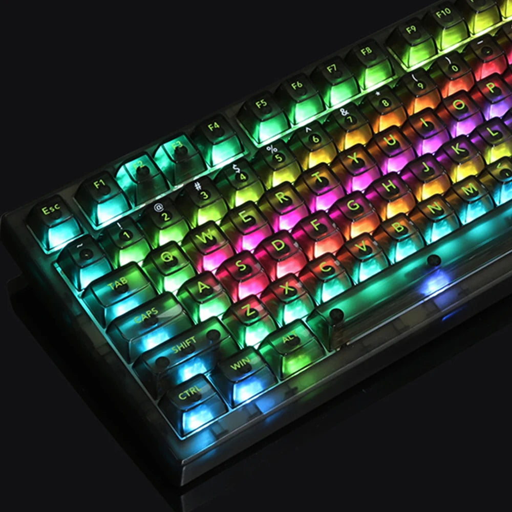 USLION 115 Keys OEM Profile Colorful Full Transparent Keycaps PC Clear Gaming Mechanical Keyboard Key Caps for MX Switches