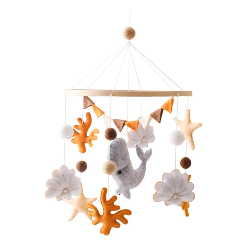 Wooden Crib Mobile Baby Bed Bell Rattle Toy Soft Felt Cartoon Bear Mobile Hanging Newborn Music Box Bed Bell Hanging Bracket Toy