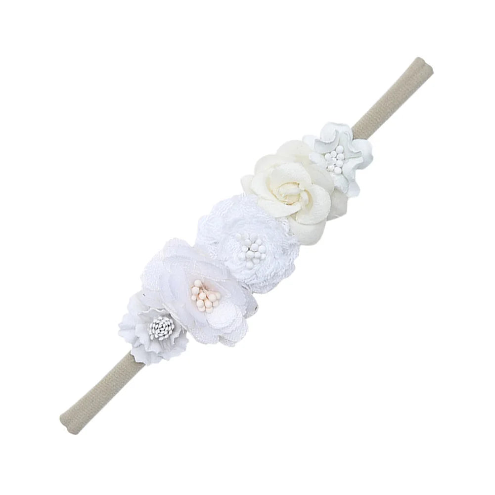 Artificial Flower Baby Headband Newborn Boys Girls Fake Floral Nylon Hair Bands Princess Rhinestone Hair Accessories