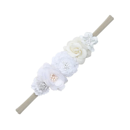 5Pcs/Lot Artificial Flower Baby Headband Newborn Boys Girls Fake Floral Nylon Hair Bands Princess Rhinestone Hair Accessories