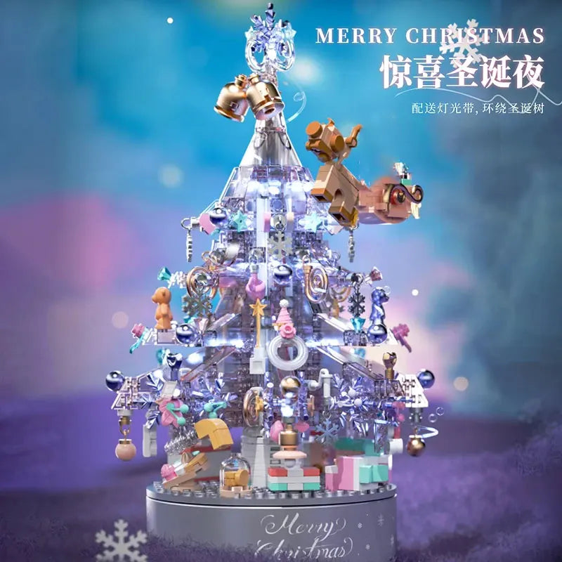 Crystal Christmas Tree Music Box Lighting Decoration Puzzle Assembly Building Block Gift