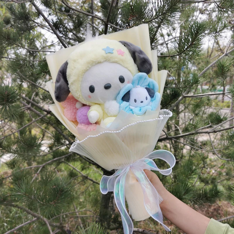 Cartoon Doll Flower bouquet Kuromi Cinnamoroll Mymelody KT Kawaii  Anime Plush Toys ValentineGirls Christmas Graduation Gifts