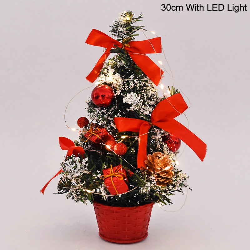 20/30cm Artificial Christmas Tree with LED Light Balls 2024 Christmas Decoration for Home 2025 New Year Gift Xmas Table Ornament