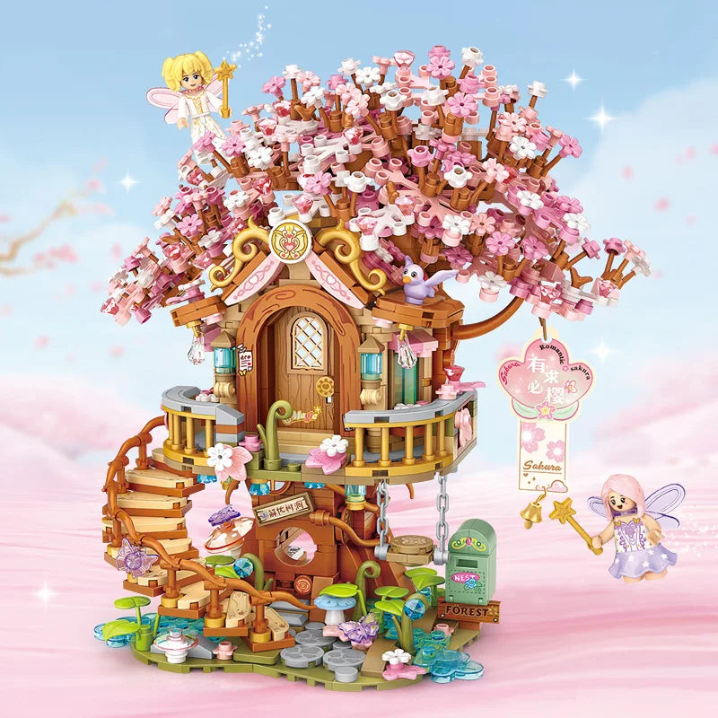 LOZ Cherry Blossom Building Block Toys Beautiful Tree Flowers Fairies Friends Sets DIY Assembly Bricks Toys For Girls Gifts Kids