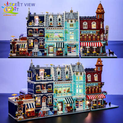 HUIQIBAO Toys MOC City Corner Coffee Shop Architecture Style Street View Micro Building Blocks for Children Construction Bricks