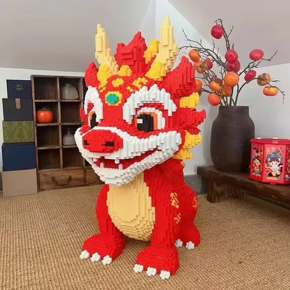 30CM DIY Kids Toys Mini Cartoon Dragon Building Blocks Model with Light Building Block Micro Bricks Christmas Birthday Gift