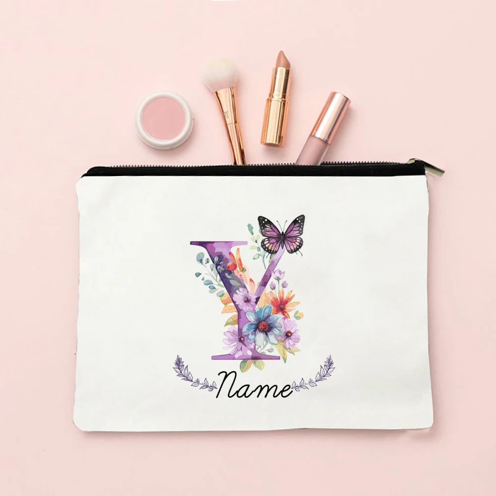 Personalized Initial with Name Makeup Bag for Women A-Z Cosmetic  Bags Girls Travel Toiletry Pouch Wedding Birthday Gift for Her