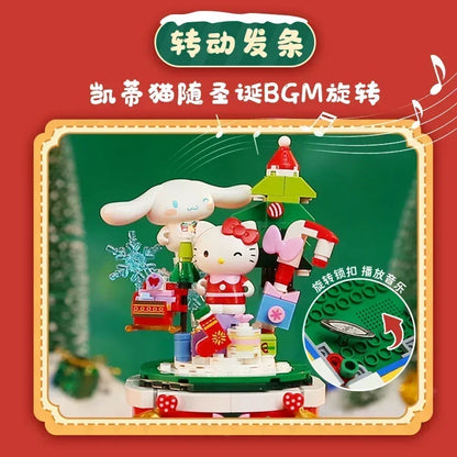 Keeppley Sanrio Building Block Cinnamoroll Hello Kitty Wish Christmas Music Box Assembly Model Ornament Christmas Gift