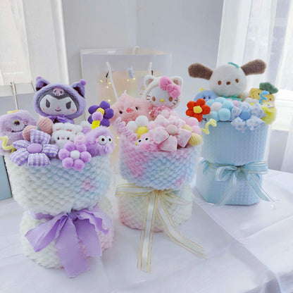 Cartoon My Melody Kuromi Cinnamoroll Kt Cat Plush Doll Holding Flower Bouquet Valentine's Day Christmas Graduation Birthday Gift