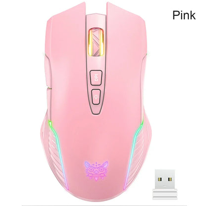 Onikuma 6400 DPI Wireless Gaming Mouse Breathing LED Optical USB 7 Buttons Pink Esport Gamer Computer Mice for Laptop PC CW905