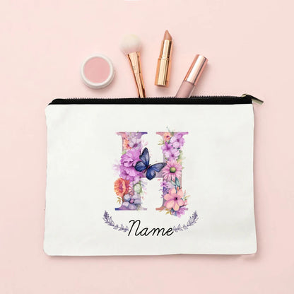 Personalized Initial with Name Makeup Bag for Women A-Z Cosmetic  Bags Girls Travel Toiletry Pouch Wedding Birthday Gift for Her