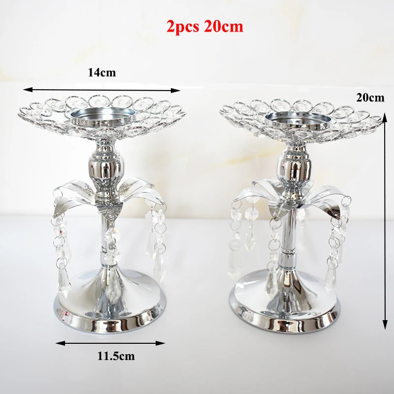 PEANDIM Silver Crystal Candle Holder Wedding Candlestick Christmas Party Table Centerpieces Candelabra Flower Vase Home Decor