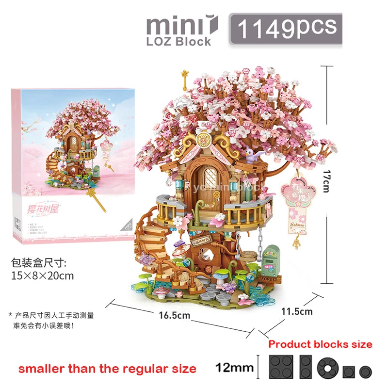 Loz Pink Romantic Cherry Blossom Treehouse Mini Particles Building Blocks Diy Tree House Sets For Children Girls Christmas Gifts