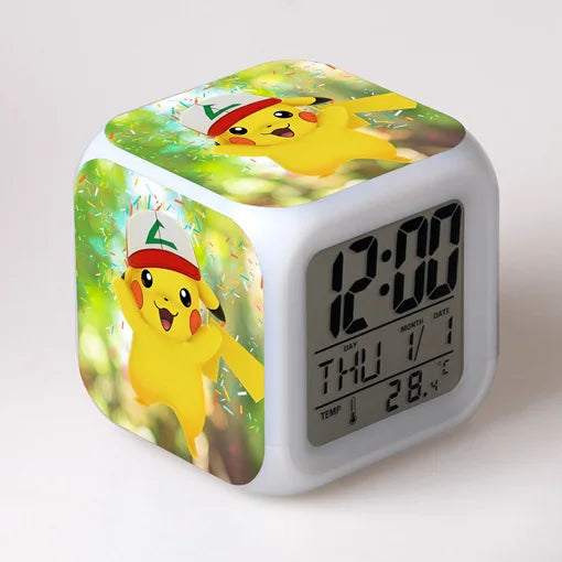 Pokemon Pikachu LED Glowing Alarms for Children Bedroom Decoration Kids Digital Glowings Alarm Clock Desk Decor Christmas Gift