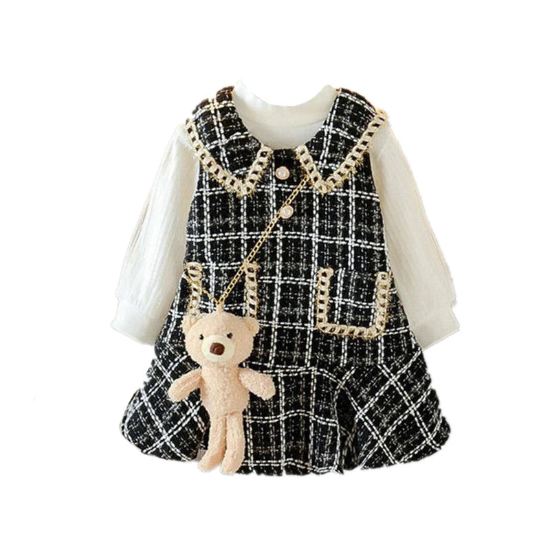 Baby Girls winter Princess Patchwork Dress 2022 New Fashion Party Costumes Kids Bowtie Casual Outfits Baby Lovely Suits 2-7Y