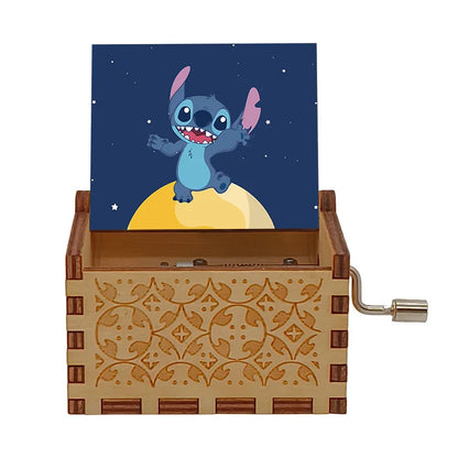 Disney Stitch Music Box Cute Cartoon Wooden Vintage Hand-Cranked Musical Box Children Presents Birthday Christmas Gifts