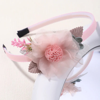 Handmade Head Flower Girls Headbands Baby Hairband Pearl Feather Wedding Princess Kids Dance Party Headwear Newborn Accessories