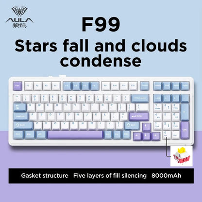 Aula F99 Gaming Mechanical Keyboard Three Mode 2.4g Wireless Bluetooth Wired Hot Swap PBT Gasket RGB For Games Typing 99 Keys