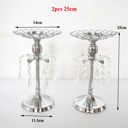 PEANDIM Silver Crystal Candle Holder Wedding Candlestick Christmas Party Table Centerpieces Candelabra Flower Vase Home Decor