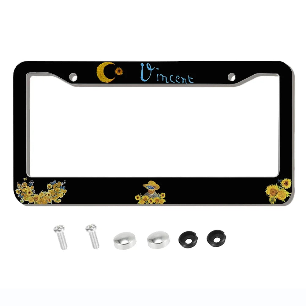 Beautiful oil painting with screws license plate holder car decoration aluminum alloy car parts American specifications A8/13